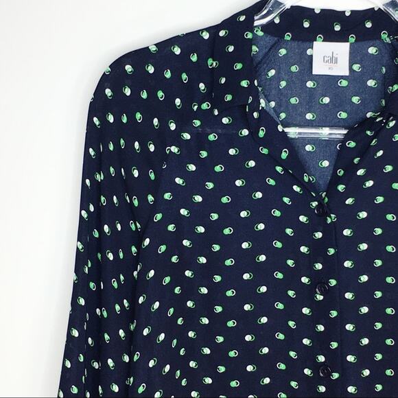 CAbi #5019 Womens Size XS Martini Blouse Button Up Navy Blue Green Preppy Core - Picture 2 of 7